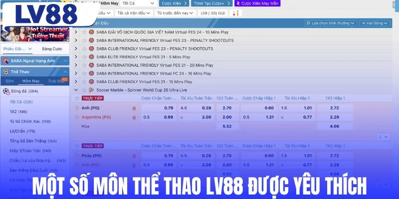 Một số môn thể thao LV88 được yêu thích